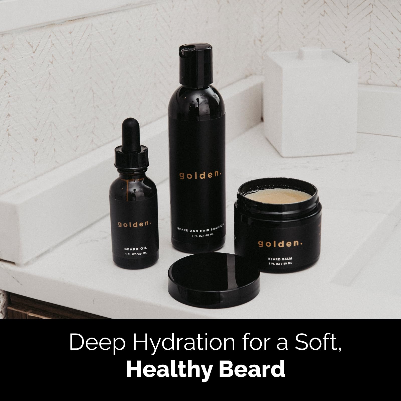 Golden Grooming Co. Everyday Beard Bundle – Complete Beard Care Set | Includes Beard Oil, Balm & Shampoo (Regular, Fresh)