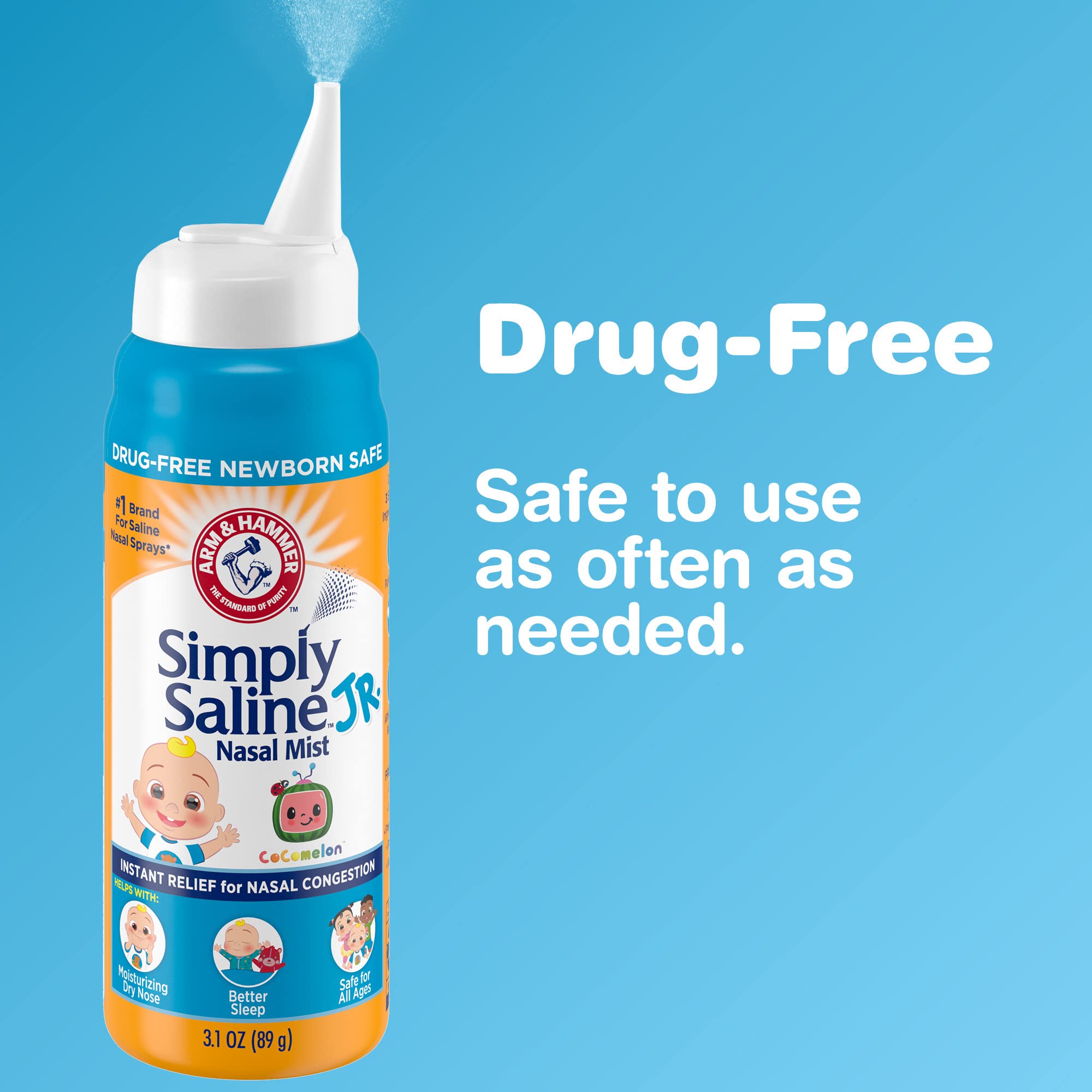 ARM & HAMMER Simply Saline Kids Nasal Mist, Saline Spray for Gentle Nasal Congestion Relief, 3.1 Oz