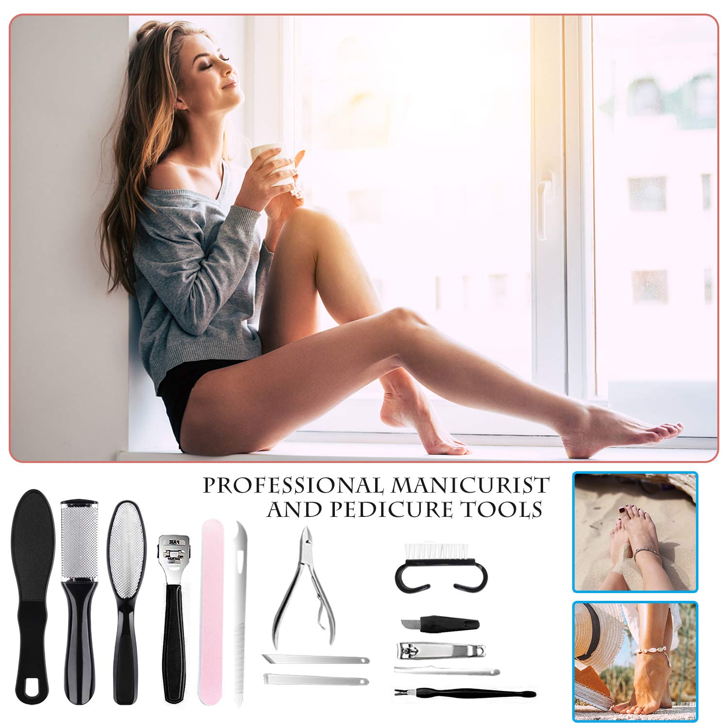 Professional Pedicure Kit(17in1), Stainless Steel Foot File Exfoliating Prevent Clean Dead Skin Tool Kit, Nail Toenail Clipper Foot Care Kit for Men, Women, Salon, Home (Black) : Beauty