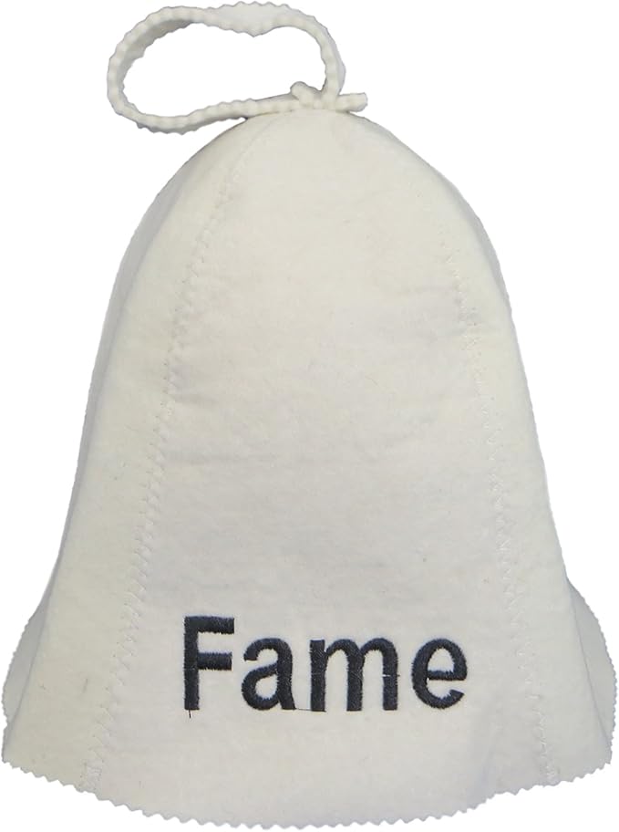 Saunahut mit " FAME " Stickerei, aus Filz (Filzkappe, Saunamütze) 100