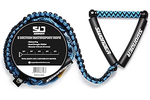 Swonder 25ft Floating Wakesurf Rope - 5 Adjustable Sections Wake Surf Ropes with 10" EVA Diamond Handle, Comfortable Braided Watersport Line for All Skill Levels
