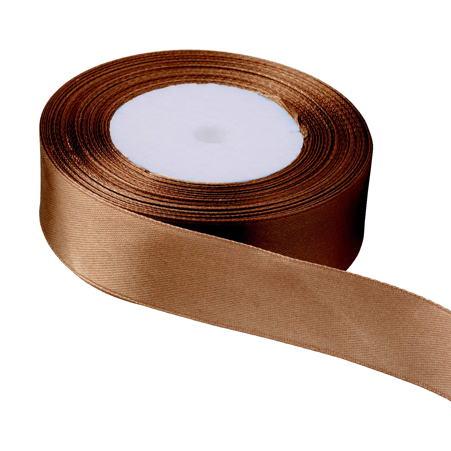 Trimming Shop 25mm Double Sided Satin Ribbon 25 Metres Roll - 100% Polyester Craft Ribbon for Gift Wrapping, Bow Making, Sewing, Wedding Decoration, Hair Accessories & DIY Crafts, Brown