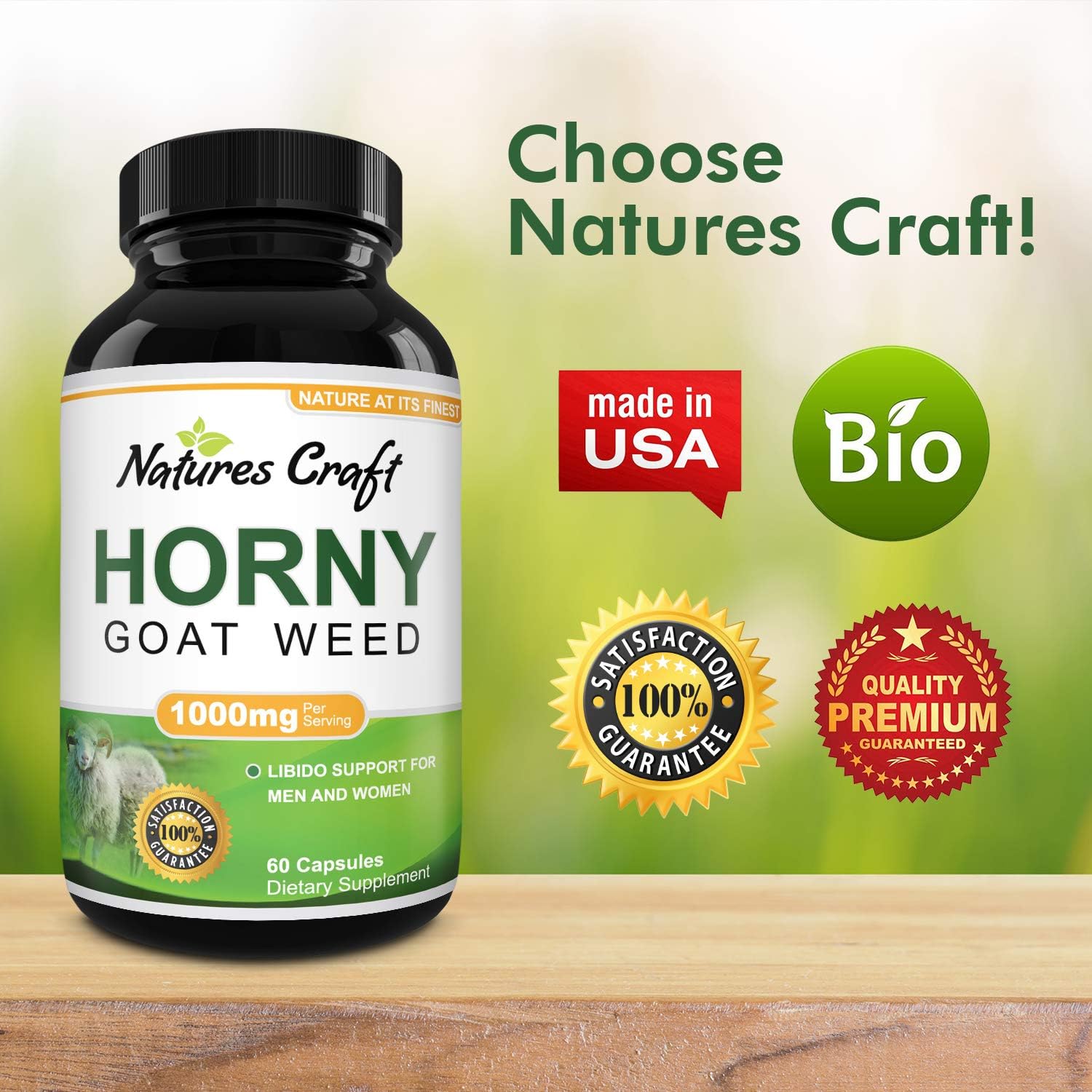 Horny Goat Weed Herbal Complex Extract for Men and Women – Performance Maca Root Tongkat Ali Powder – Testosterone Booster 1000mg Pure Dosage Capsules – Energy Stamina Ginseng by Natures Craft: Health & Personal Care