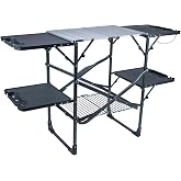 GCI OUTDOOR Slim-Fold Cook Station | Portable Folding Kitchen Table with a Heat Resistant Tabletop, 4 Side Tables &amp; Storage Rack, Perfect for Picnics &amp; Camping Trips