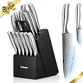 Knife Set, 16 PCS D.Perlla Kitchen Knife Set with Block and Sharpener, High Grade Stainless Steel Knife Set, Ultra Sharp & Rust Resistant Knives, Black