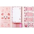 B1ykin Sticky Notes Set, Cartoon Theme Cute Self-Stick Notes Pad Teacher Appreciation Gifts， Self-Adhesive Writing Memo Pages Sticky to Do Notepad for Kids Employee School Office (Pink Piggy)