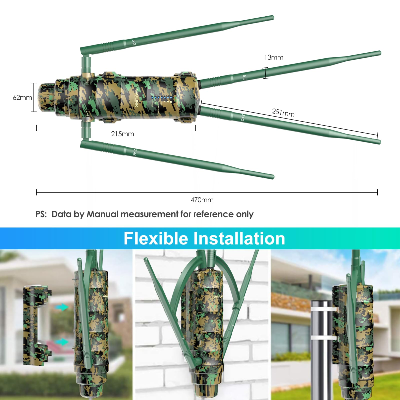 WAVLINK AC1200 Outdoor WiFi Extender, High Power Long Range Signal Booster with PoE Power, 2 Gigabit Port, Dual Band 2.4GHz+5GHz ,Supports Router/AP/Repeater Modes for Home, RV, Camera