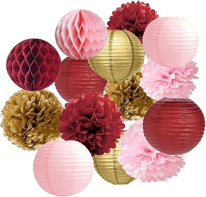 Amazon Com 14 Ct Burgundy Pink Gold Party Supply Maroon Wedding
