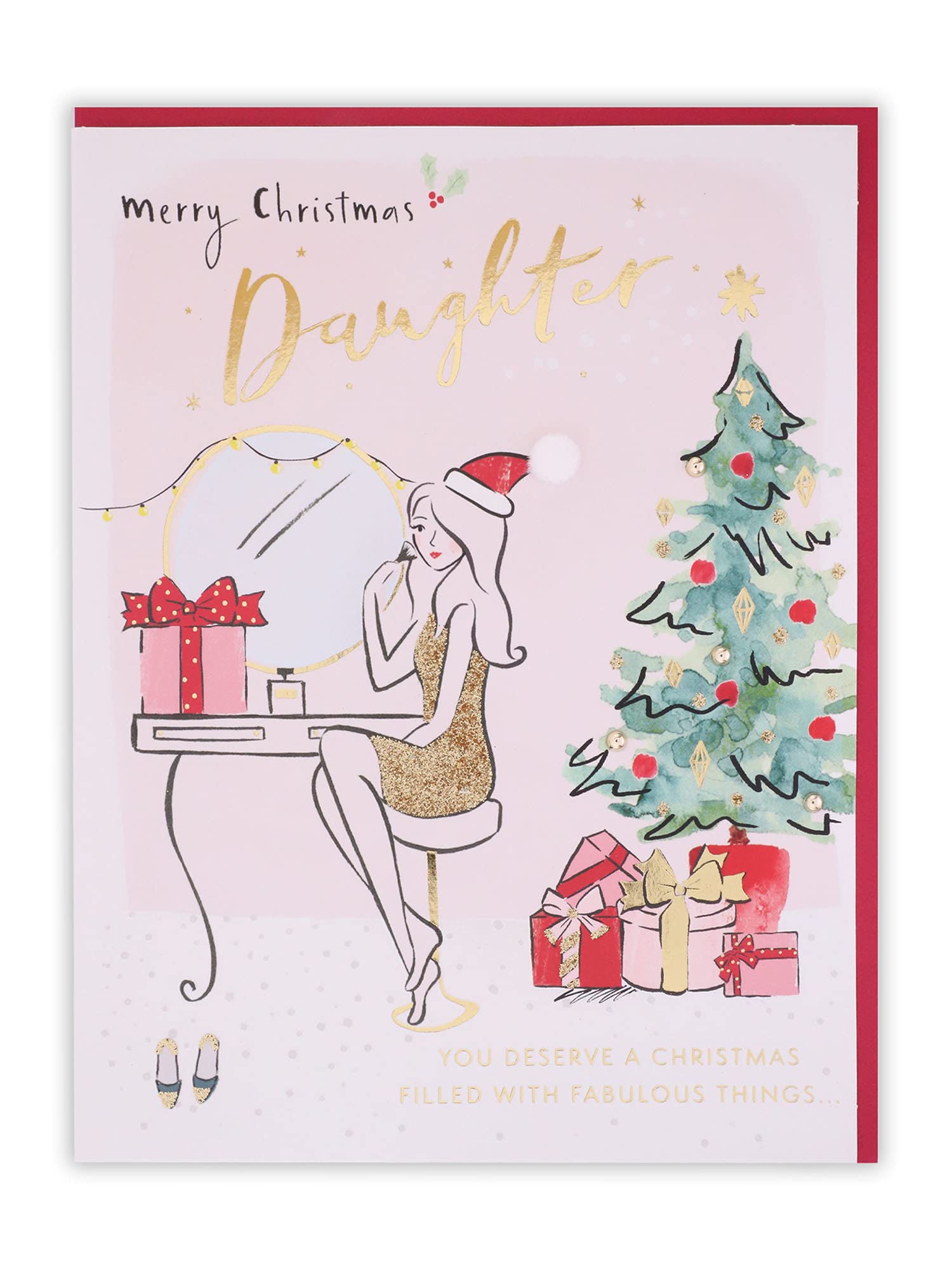 Clintons: Girl at Dressing Table Daughter Christmas Card, Christmas Card for Daughter, Daughter Xmas Card, Xmas Card Daughter, Multi-Colour, 155 x 201, 1169245