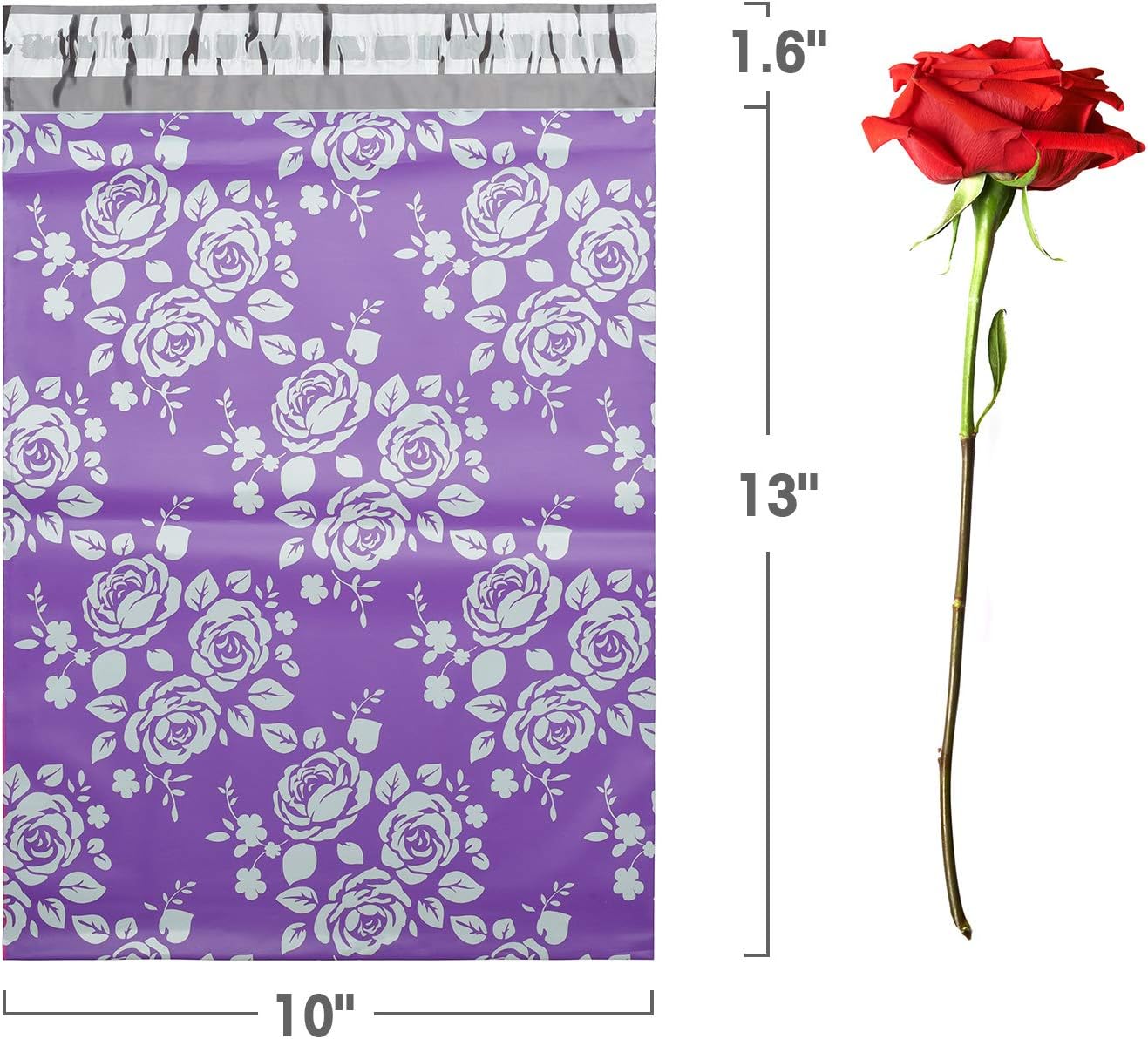 Metronic 10X13 Rose Floral Pattern 100 Pack Poly Mailers Envelope Plastic Custom Mailing & Shipping Bags - Self Seal in Purple : Office Products