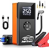 Jump Starter with Air Compressor, 8000A 180PSI, Portable Car Battery Jump Starter (All Gas/12L Diesel) 12V Automobile Jump Box Pack Chargers with Jumper Cables, 4-Mode LED Lights