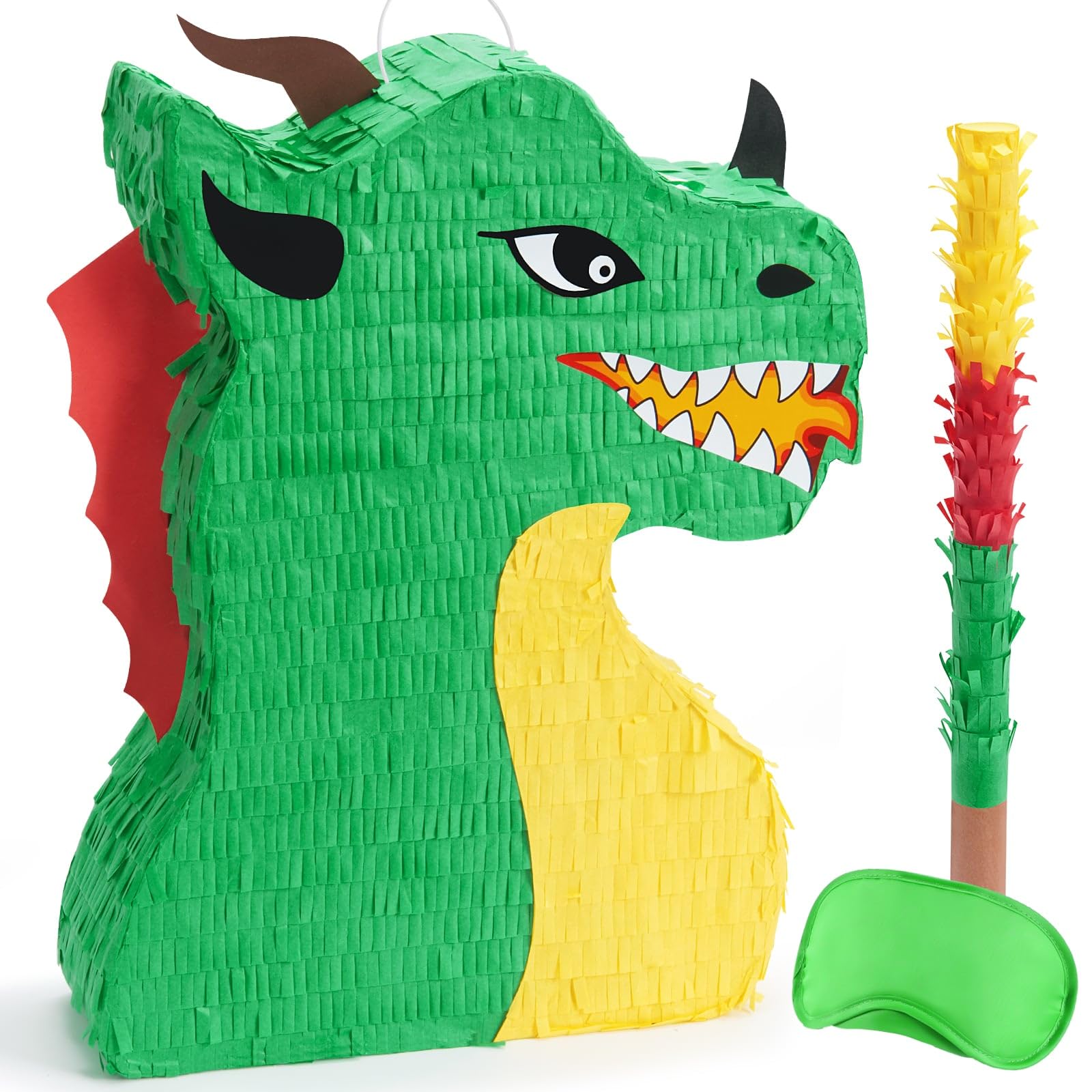 Photo 1 of WERNNSAI Dragon Piñata - Dinosaur Party Supplies Dino Piñata Bundle with Blindfold and Stick for Boys Kids Dragon Theme Birthday Party Game Decorations (15.5" x 10" x 3")