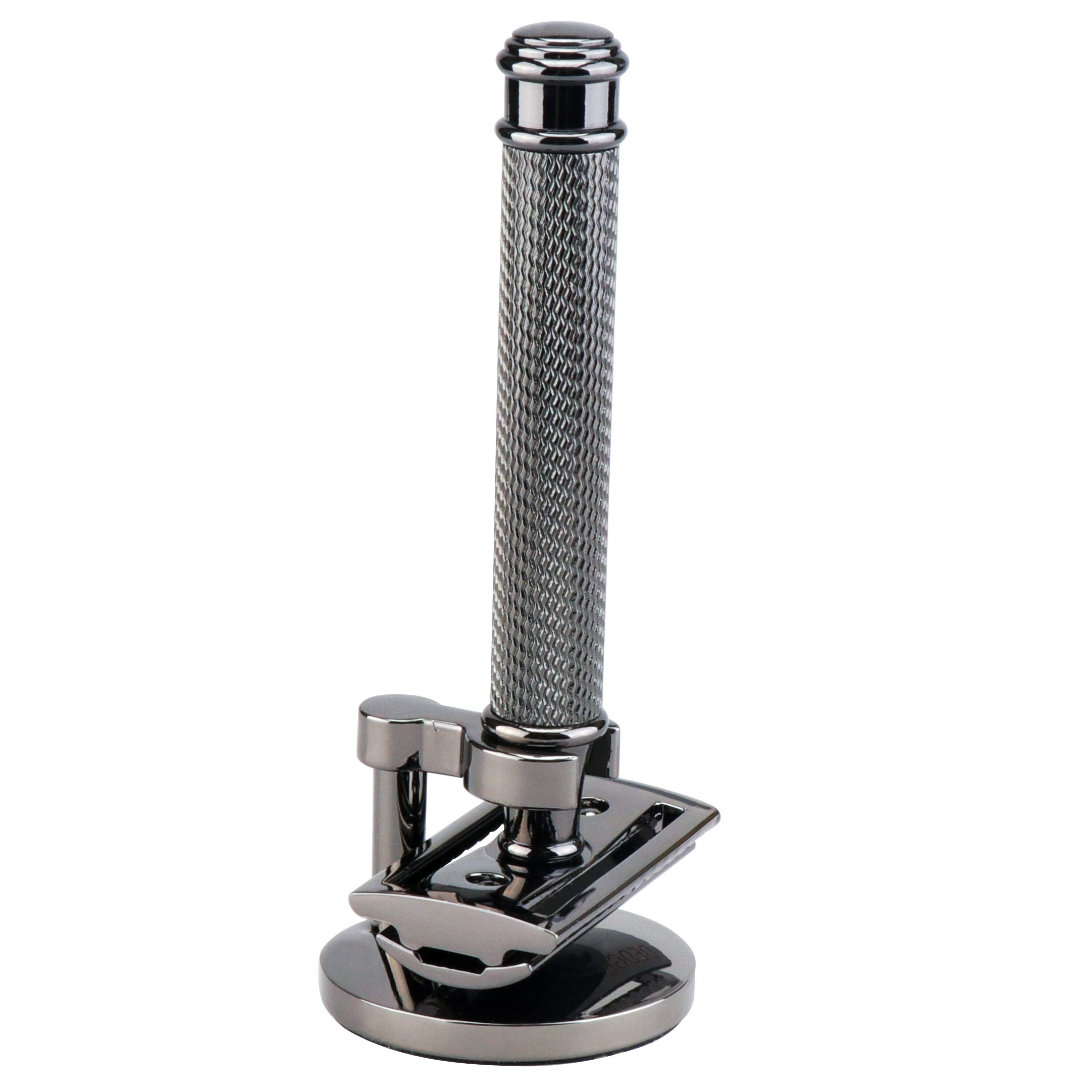 DEDGE Classic 3-piece Dark Chrome Double Edge Safety Razor with Razor Stand