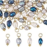 PH PandaHall 40pcs 4 Styles Natural Pear Pendant Charms Pearl Charms for Jewelry Making with Loops, Pearl Dangle Charm with Golden Brass Loops for Earring Bracelet Necklace DIY Jewelry Making