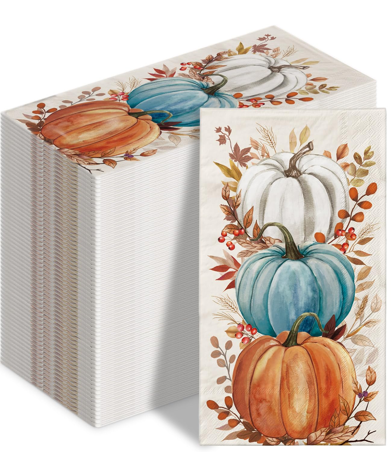 Photo 1 of 100 PCS Fall Napkin Watercolor Pumpkin Disposable Paper Napkin Rustic Dinner Hand Towel for Thanksgiving Harvest Bathroom Kitchen Home Decoration