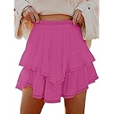 Aoudery Flowy Shorts for Women Casual Boho Ruffle Tiered Skorts High Waist Mini Skirts Golf Tennis Crochet Shorts