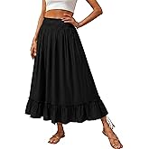 luvamia Maxi Skirts for Women Trendy Flowy Ruffle Smocked Waist A-line Boho Swing Long Skirt with Pockets Beach Vacation
