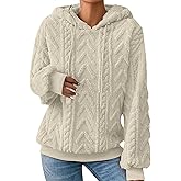 LIZALIG Womens Sherpa Pullover Oversized Fuzzy Hoodie Double Fleece Sweatshirts Fluffy Plaid Outerwear Warm Coats