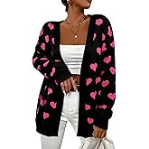 Heart Cardigan Valentines Sweater Women: Valentine Cardigan Love Print Open Front Knit Sweaters Outwear with Pockets
