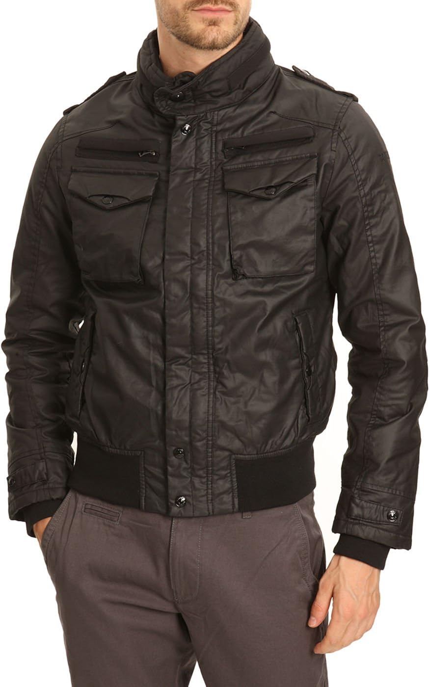 Schott NYC Men's Waxed Cotton Biker Jacket, Black, Small Amazon.co.uk
