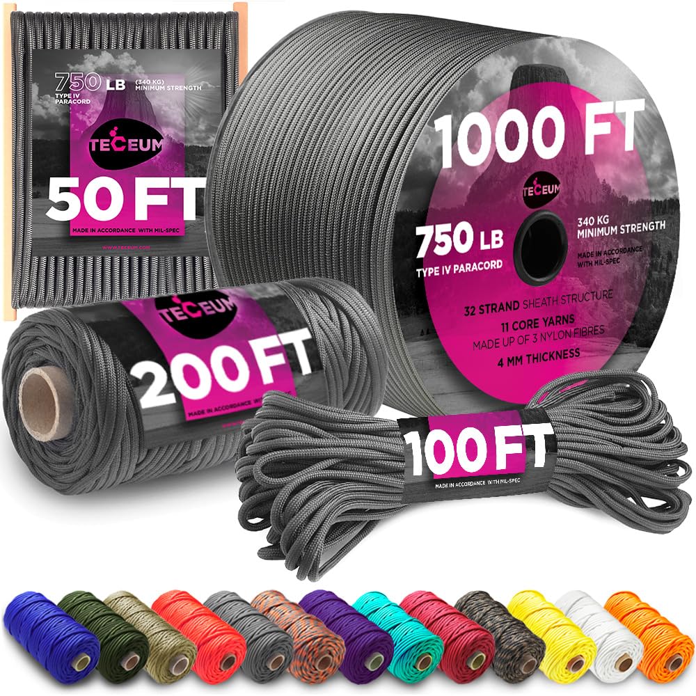 TECEUM Paracord Type IV 750 lb Dark Grey – 100 ft