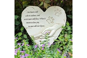 Chambtalie Heart Shape Pet Memorial Stones for Dog, Hand-Painted Dog Memorial Garden Stone Pet Headstone Grave Marker Loss of Pet Dog Memorial Gifts with Sympathy Poem and Paw in Hand Desin