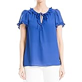 Max Studio Womens Flutter Sleeve Ruffle V-Neck Blouse