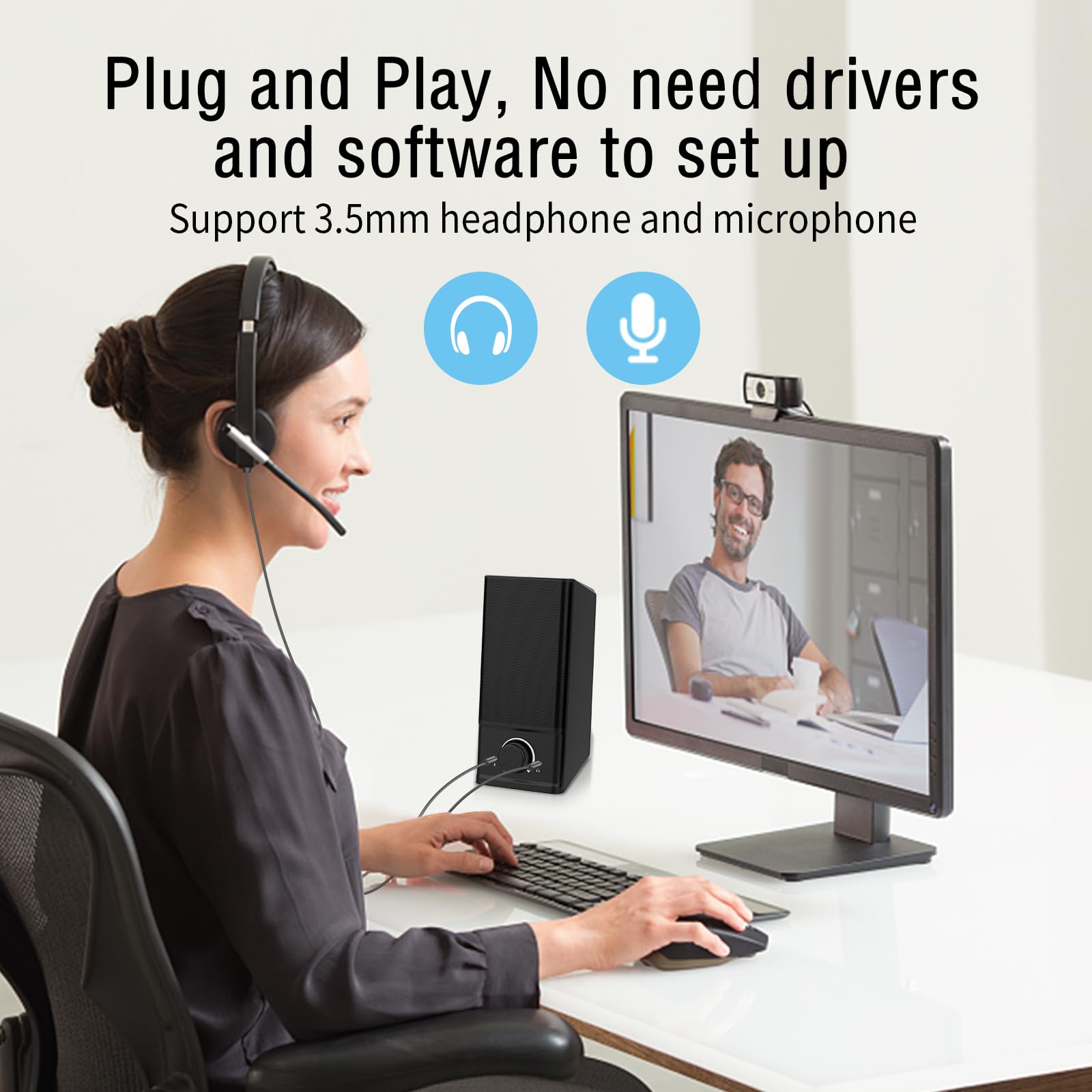 LENRUE A4 Solo Computer Speakers for Desktop, Laptop,PC Speaker, USB for Power and Audio, Basic Clear Sound,Support to Connect 3.5 mm Headphone and Microphone, Plug-n-Play
