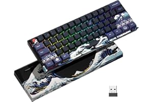 HITIME XVX 60% Gaming Keyboard, RGB 3-Modes Wireless Mechanical Keyboard, Mini 60 Percent Gamer Keyboard with Hot-Swappable Pre-lubed Linear Switch for Windows & Mac (Great Wave Off Kanagawa), M61 Pro