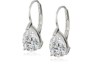 Amazon Essentials Sterling Silver or Gold Plated Sterling Silver Pear Cut Cubic Zirconia Leverback Earrings (previously Amazon Collection)