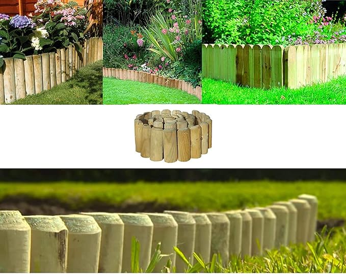 6FT LONG GARDEN LOG ROLL BORDER EDGING OUTDOOR LAWN EDGE FLEXIBLE WOODEN SUITABLE FOR EDGING