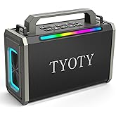 TYOTY Portable Bluetooth Speaker 80W Loud Wireless Outdoor Stereo Sound Deep Bass IPX5 Waterproof Big Powerful Large Party Speakers with Colorful LED Lights, TWS, EQ, AUX, USB for Home Travel Camping