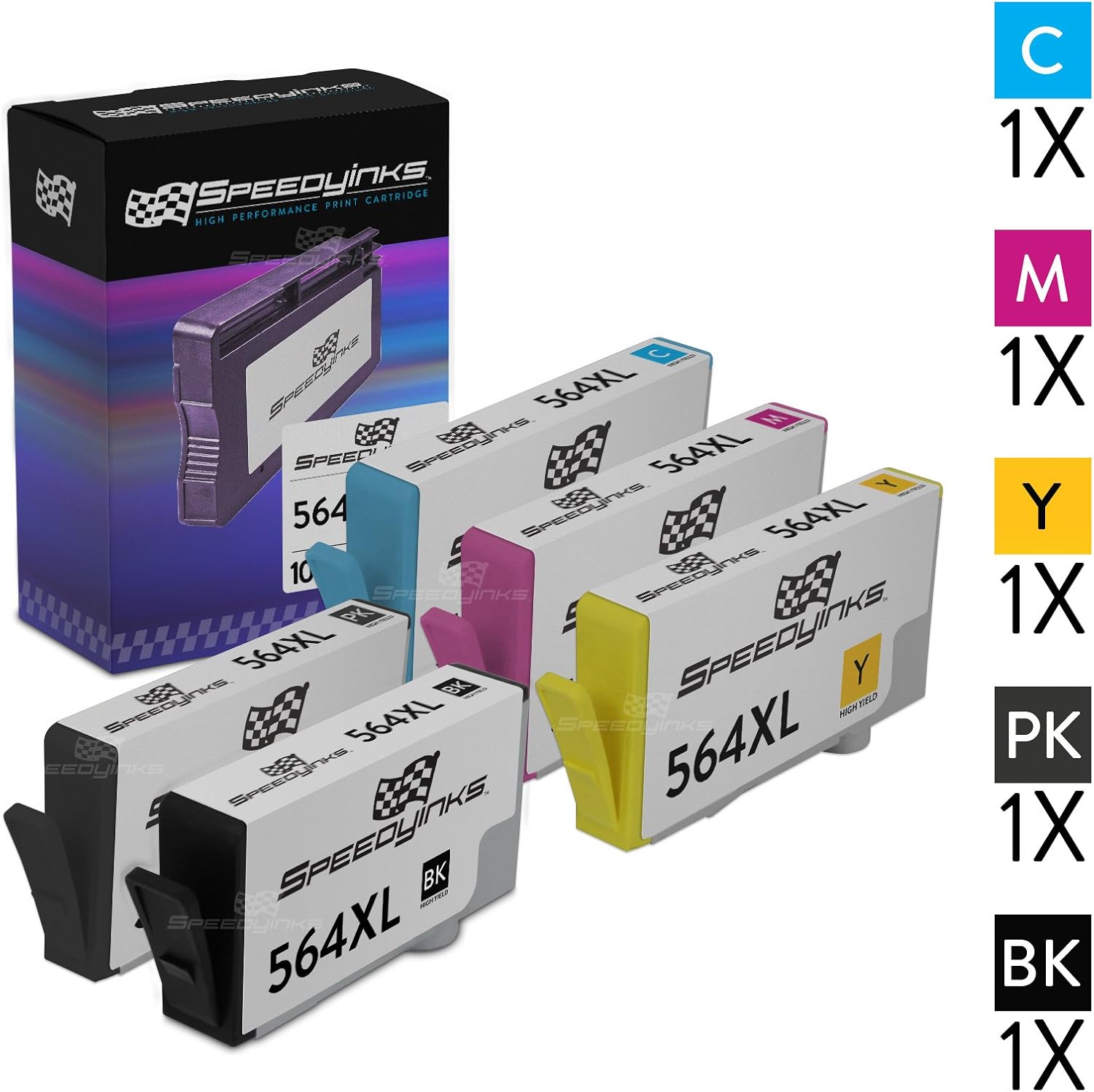 Speedy Inks Remanufactured Ink Cartridge Replacement for HP 564XL High-Yield (1 Black, 1 Photo Black, 1 Cyan, 1 Yellow, 1 Magenta, 5-Pack)
