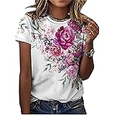 Women's T Shirts Graphic Tees Summer Tops Wildflower Floral Shirt Short Sleeve Casual Loose Fit Shirt