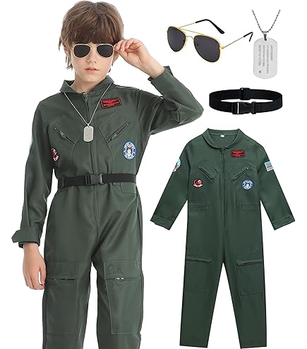 Smiffys Disfraz De Aviador De Top Gun Maverick Para Hombre, Verde, Con Mono E Insignias Intercambiables Halloween, Carnaval