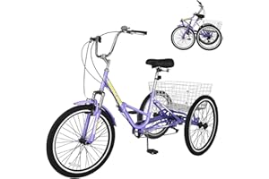 H&ZT Adult Tricycle, 3 Wheeled Bike, Trike Cruiser Bike, with 7-Speed Gear, Parking Brake Handle, Low Step, Large Rear Basket, Elderly Friendly, for Men, Women, and Teens