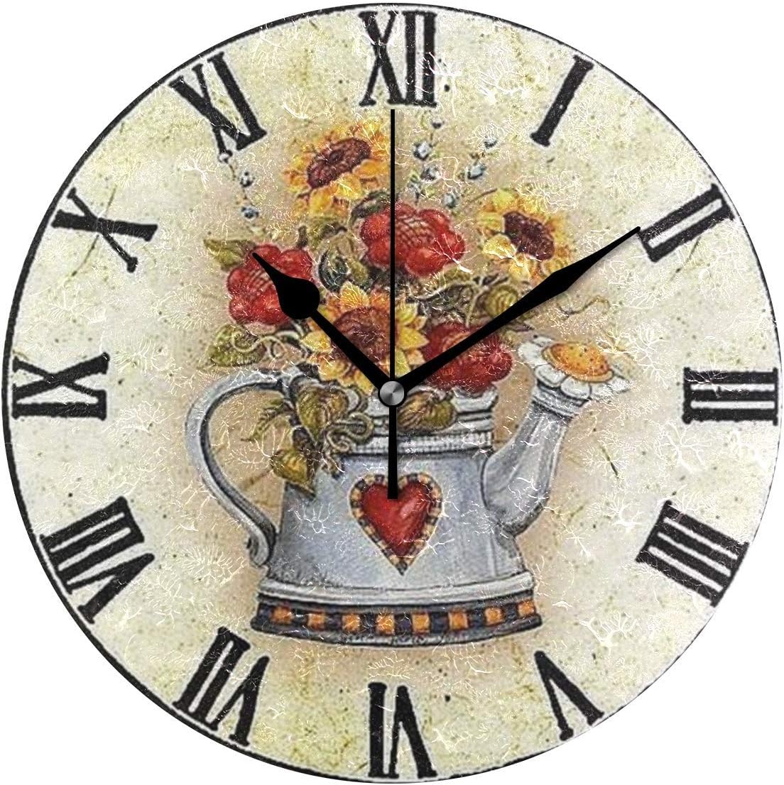 Reloj de pared redonda de girasol de madera con diseño de grandes