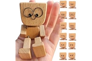 Charming Little Wooden Figure That Sways with 12PCS Magnetic Expressions, Handcrafted Shaking Wooden Man Figurine Shaking Fee