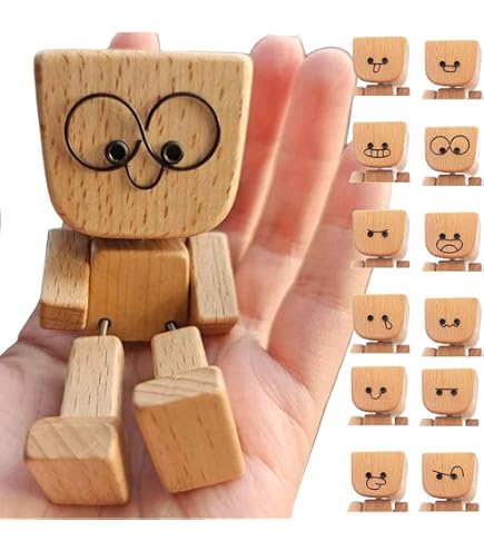 Figurine En Bois Homme Qui Bouge - Décor Bureau Ou Tableau De Bord Voiture - Petite Décoration Amusante