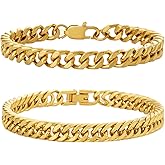 XIANNVXI Stainless Steel Bracelets for Men 2PCS Cuban Link Bracelet Stainless Steel Mens Silver/Gold/Black Bracelet Set 7.5/8.3/9 Inches Gifts for Mens Metal Bracelets