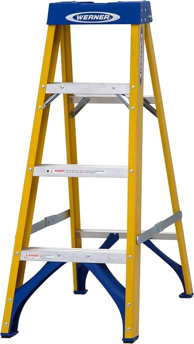 Werner Fibreglass Stepladder 4 Tread Non-Conductive Stiles HolsterTop
