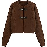 CIDER Cardigan Sweater for Women Round Neck Buckle Sweater Knitted Crop Top Long Sleeve Open Front Outerwear