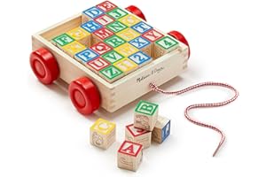 Melissa & Doug Classic ABC Wooden Block Cart Educational Toy with 30 1-Inch Solid Wood BlocksABC Wood Blocks for Toddlers Age
