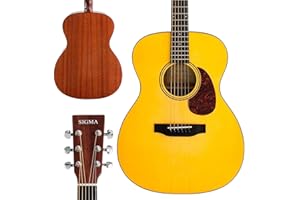SIGMA 40” Acoustic Guitar, OOO, 4/4 Full-Size, with D'Addario EXP16 Strings, Solid Spruce Top, Vintage Tinted Gloss, Mahogany Back & Sides, Right(10A)