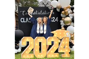 OFFICREATIVE Graduation Decorations Class of 2024, 2.3FT Large Marquee Numbers Pre-Cut Frame Kit Marquee Light Up Numbers 2024, Graduation Cap Mosaic Number for Graduation Party Supplies