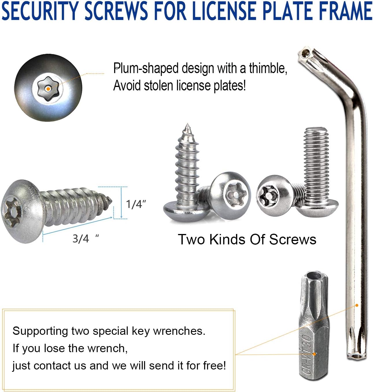 Exterior Accessories M6 Anti Theft License Plate ScrewsStainless Steel