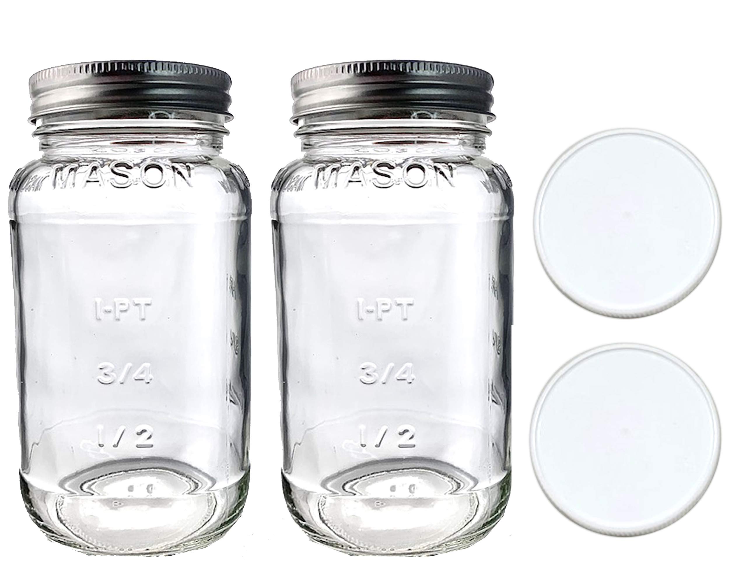 JARMING COLLECTIONS Glass Regular Mouth 24 oz Mason Jars with BPA Free Plastic Storage Lids - Made in USA - 24oz Mason Jars Regular Mouth 24 oz with Lids - Set of 2