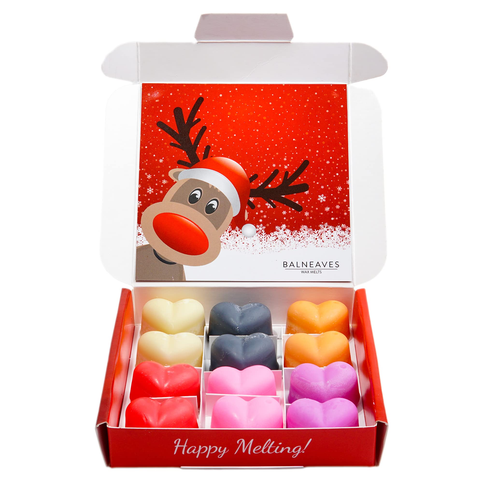 12 Melts of Christmas Wax Melts | Strong Scented Wax Melt Gift Set | 12 x 6g Hearts | Hand Made in The UK | Vegan Friendly | Long Lasting Soy Wax Melt Sample Box