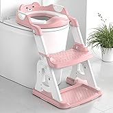 Meulife Potty Training Seat, Upgrade 2 in 1 Potty Training Toilet for Toddler, Toddler Toilet Seat for Boys Girls with Support Bar, Anti-Slip Pad and Step Stool (Pink)