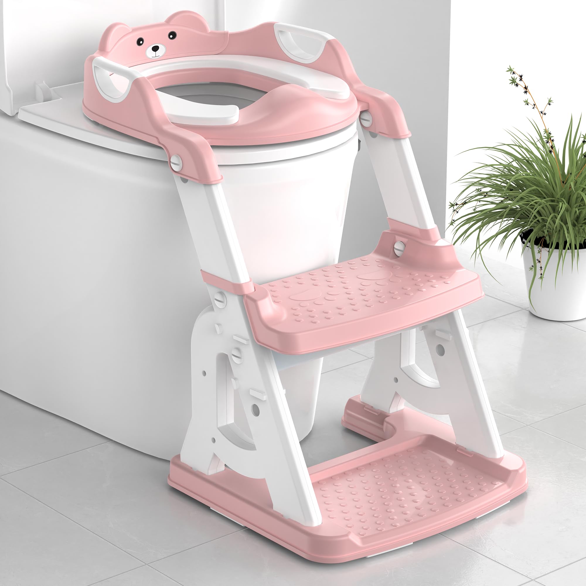 Photo 1 of Meulife Potty Training Seat, Upgrade 2 in 1 Potty Training Toilet for Toddler, Toddler Toilet Seat for Boys Girls with Support Bar, Anti-Slip Pad and Step Stool (Pink)